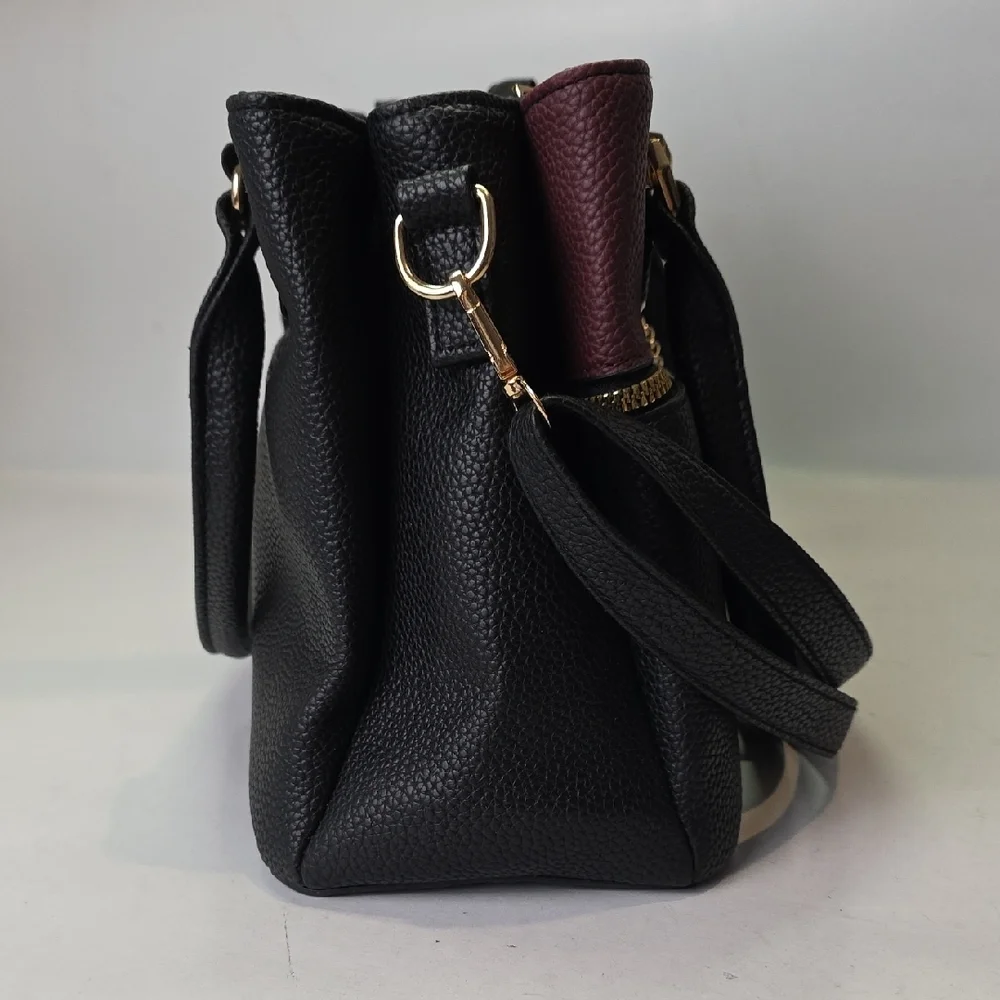 KKXiu Women's Handbag Black Burgundy Shoulder Bag‎ Crossbody Purse Faux Leather